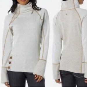 Prana Lucia cream and brown wool blend mock neck sweater small